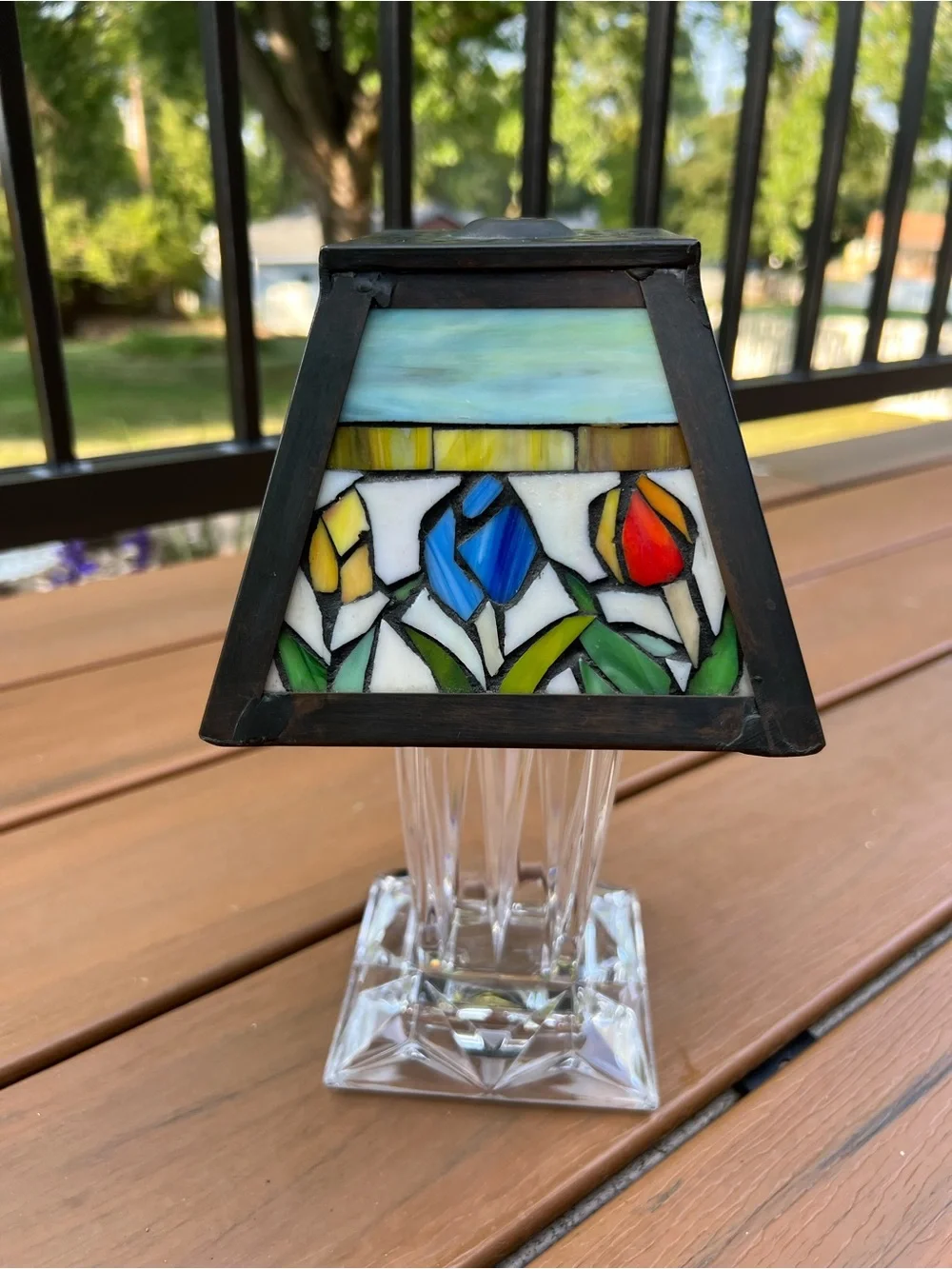 Vintage Tiffany Style Stained Glass Tulip Lamp Shade Fairy Crystal Glass Base